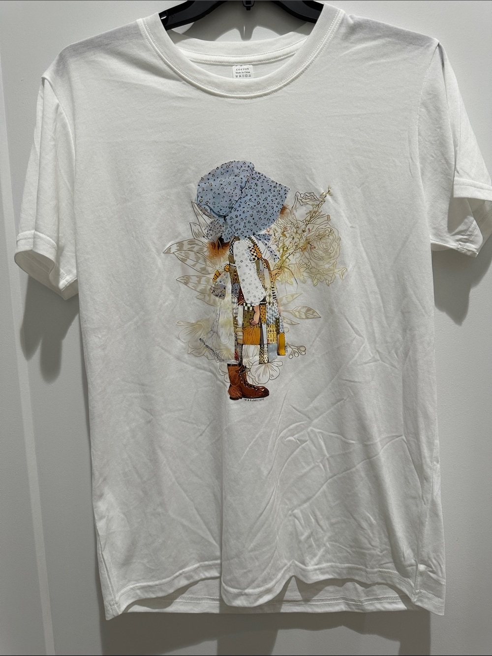 White Graphic Cotton Tee with Illustrated Girl Print